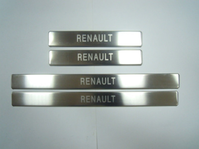 Renault Logan (04–/08–) Накладки на дверные пороги с логотипом, нерж.
