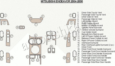 Декоративные накладки салона Mitsubishi Endeavor 2004-2006 полный набор